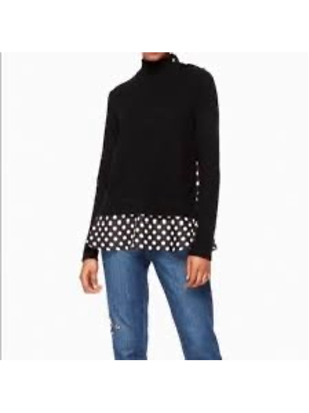 Kate Spade Imagination Sweater Mock Neck Button Shoulder Polka Dot Wool Silk L - Picture 6 of 12